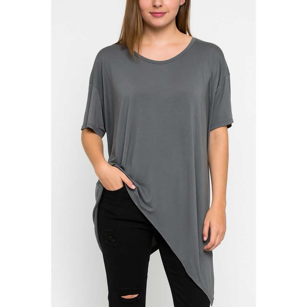 Tresics Luxs | A-line Charcoal Grey Tunic Asymmetrical Luxe Shirt